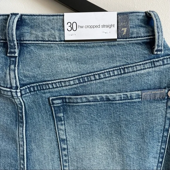 7 FOR ALL MANKIND High-Waist Cropped Straight Jeans w/ Chewed Hem